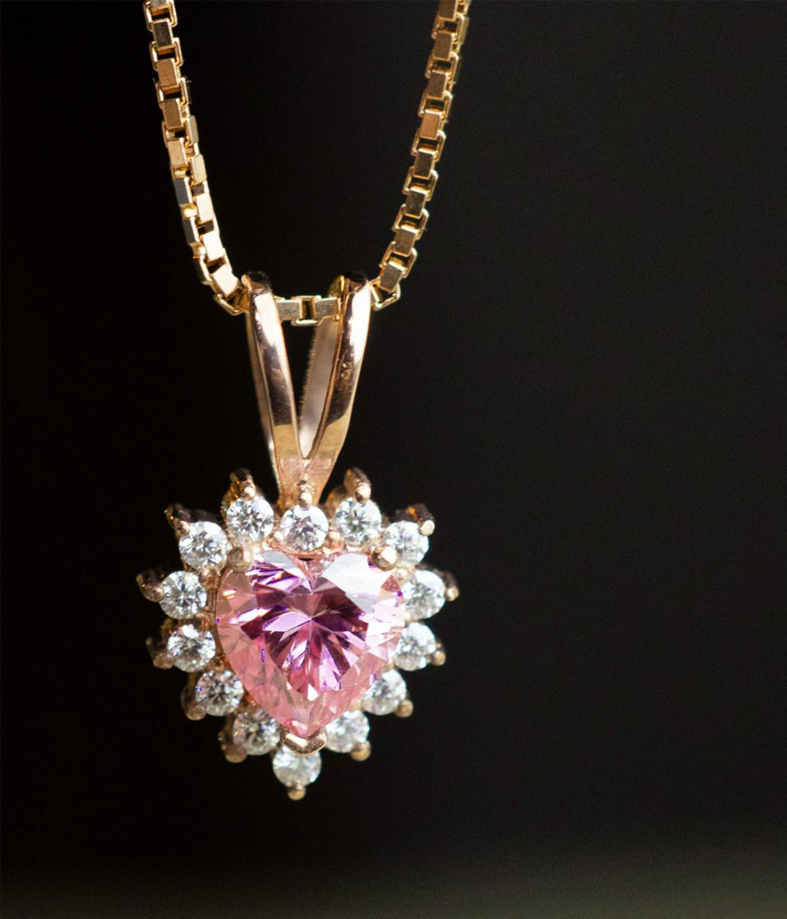 Cadena de corazón de moissanita / Tamaño 40 CM / 15 moissanitas / Oro 18 K