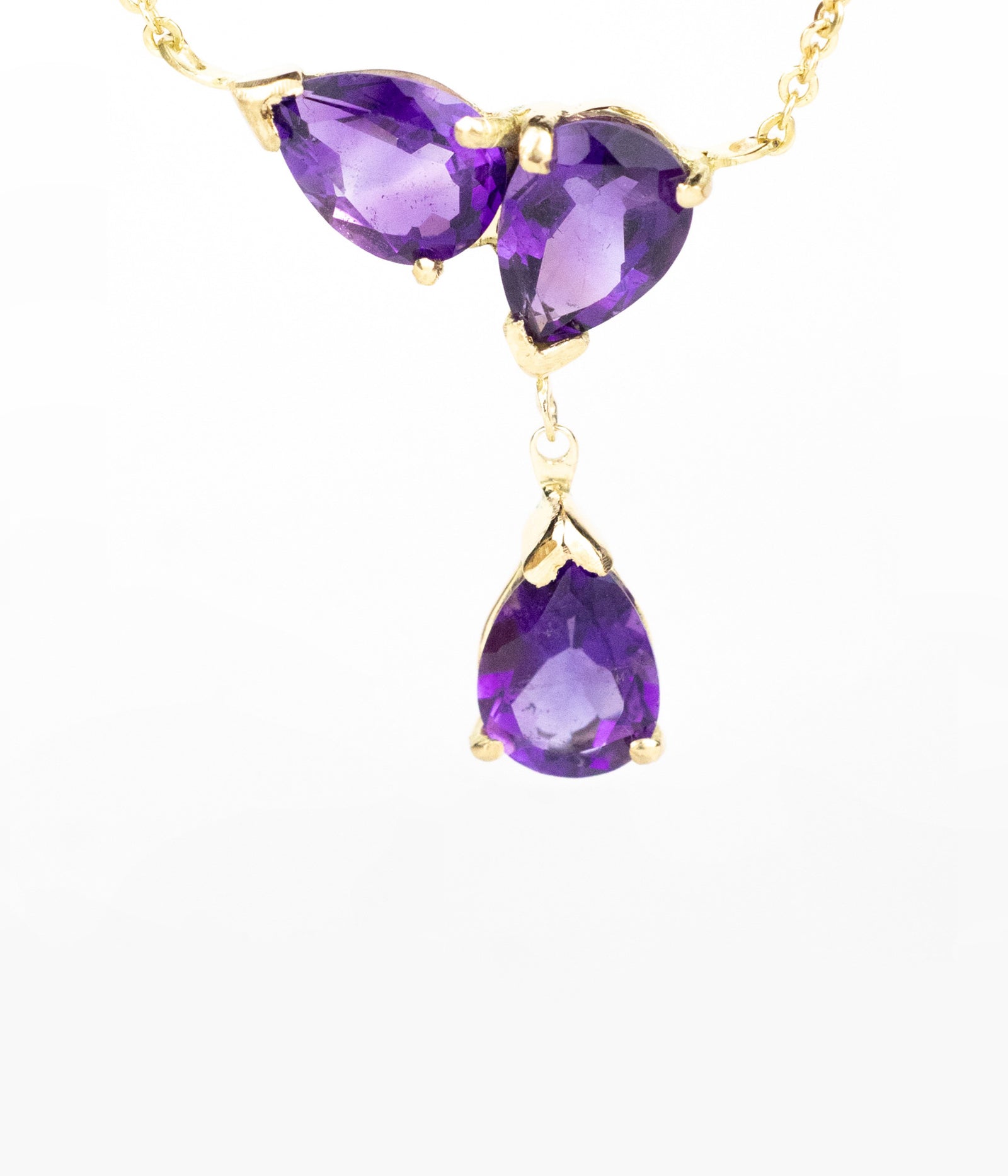 Collar trio de amatistas / Tamaño 45 CM / 3 amatistas / Oro 18 K