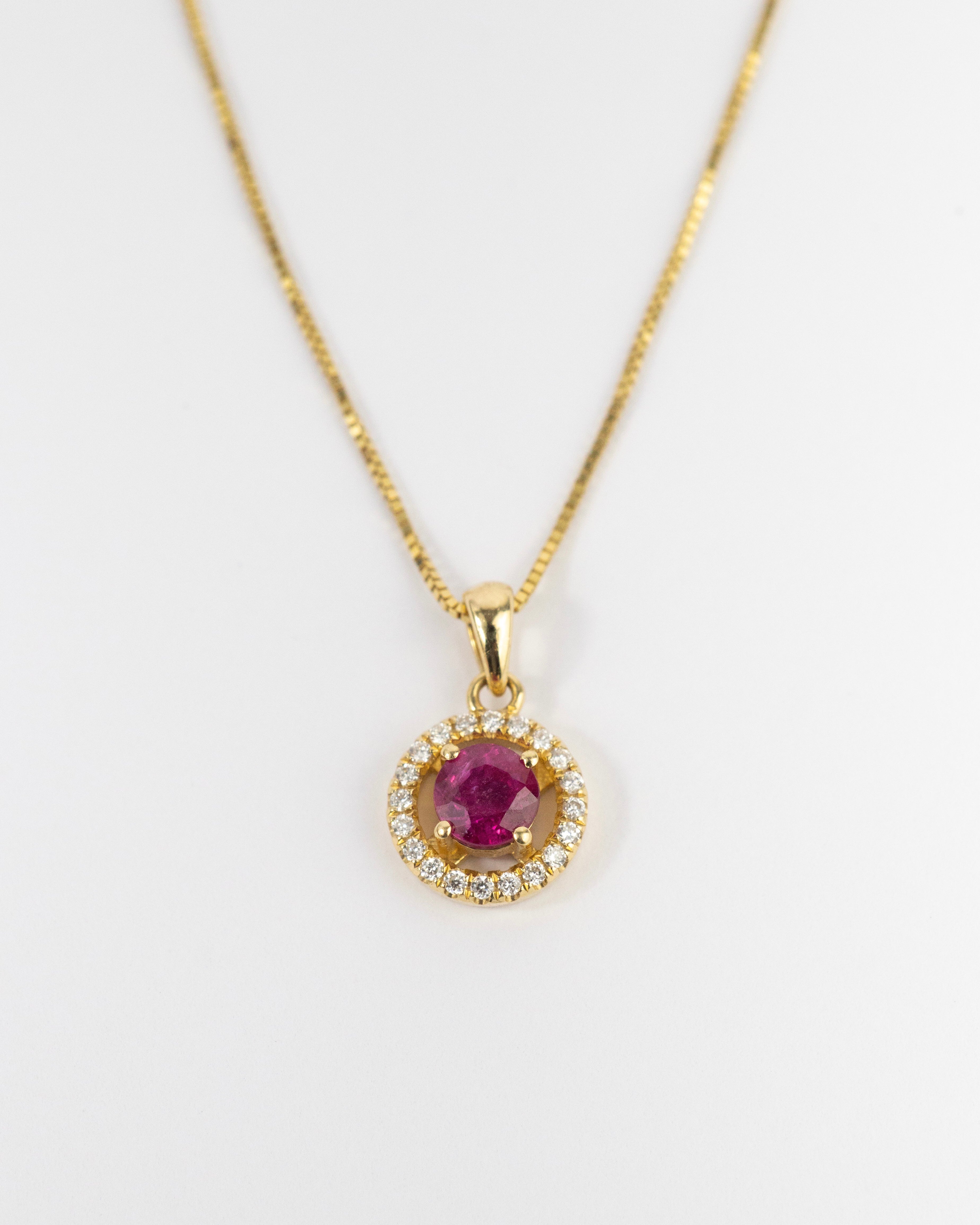 Cadena rubí & diamantes / Medida 40 cm / 1 Rubí / 10 Diamantes / Oro Rosa 18 K
