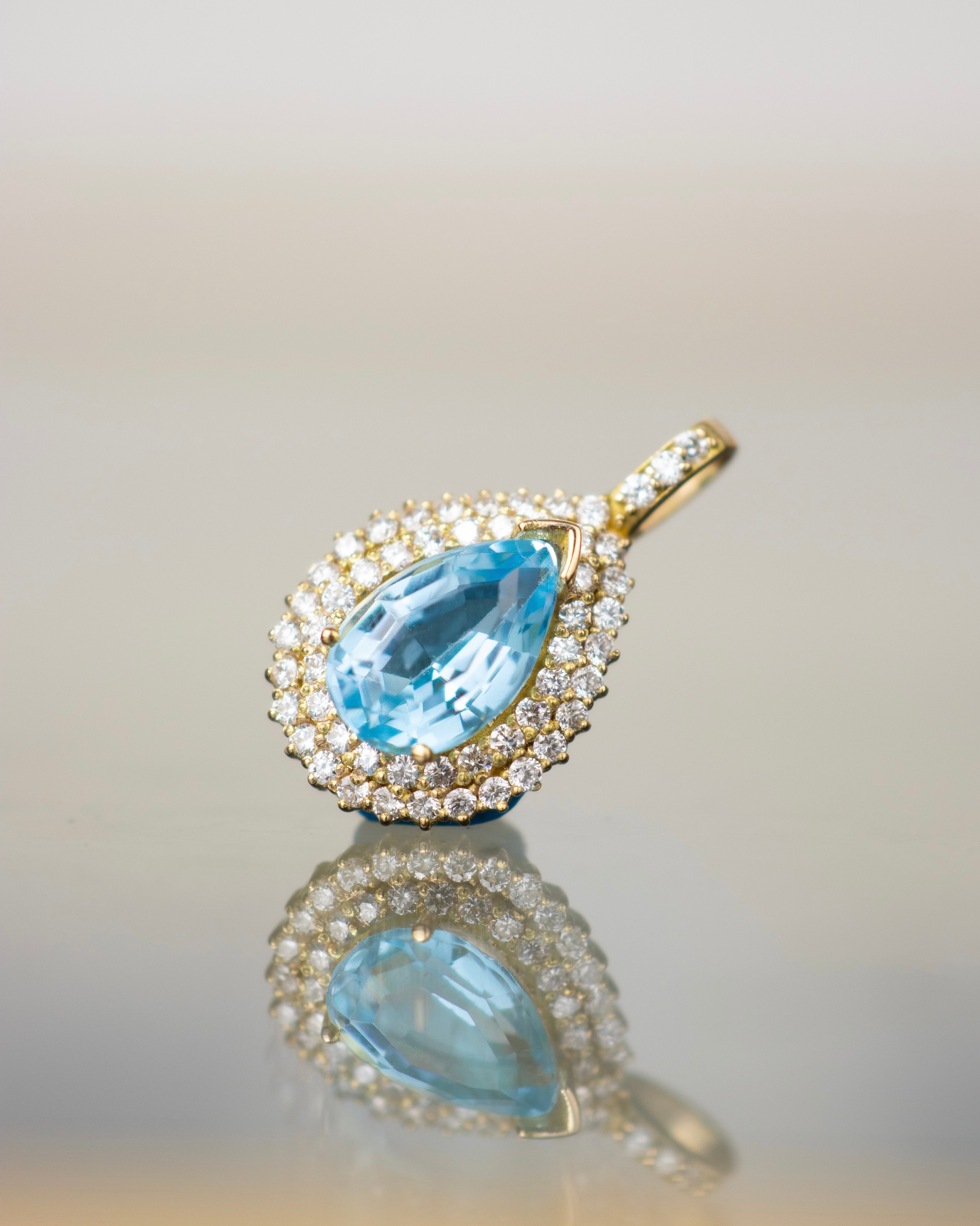 Dije lágrima de topacio azul & Diamantes / 1 Topacio / Diamantes / Oro 18 K