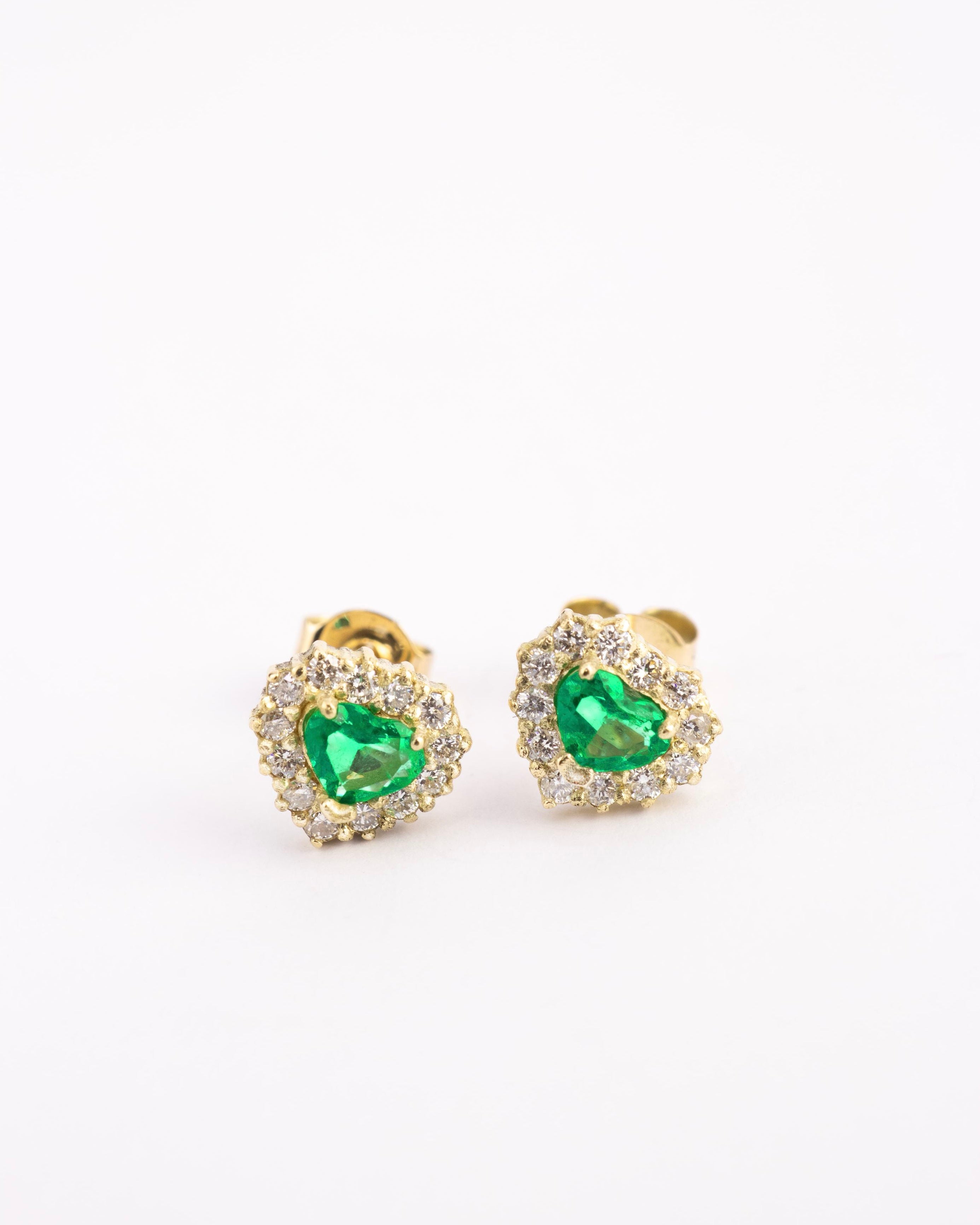 Topos corazón de Esmeralda / 2 Esmeraldas / 25 Diamantes naturales / Oro 18 K
