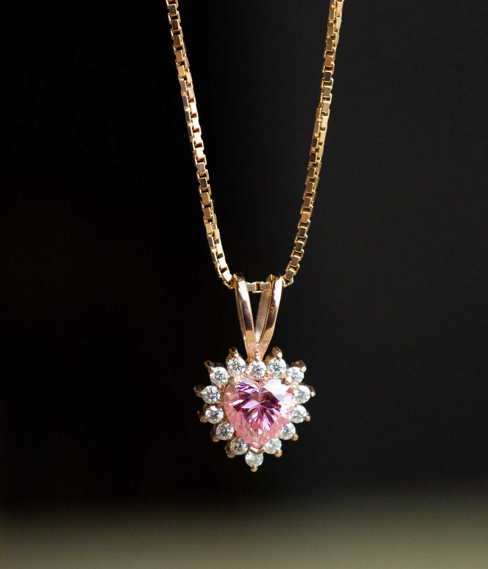 Cadena de corazón de moissanita / Tamaño 40 CM / 15 moissanitas / Oro 18 K