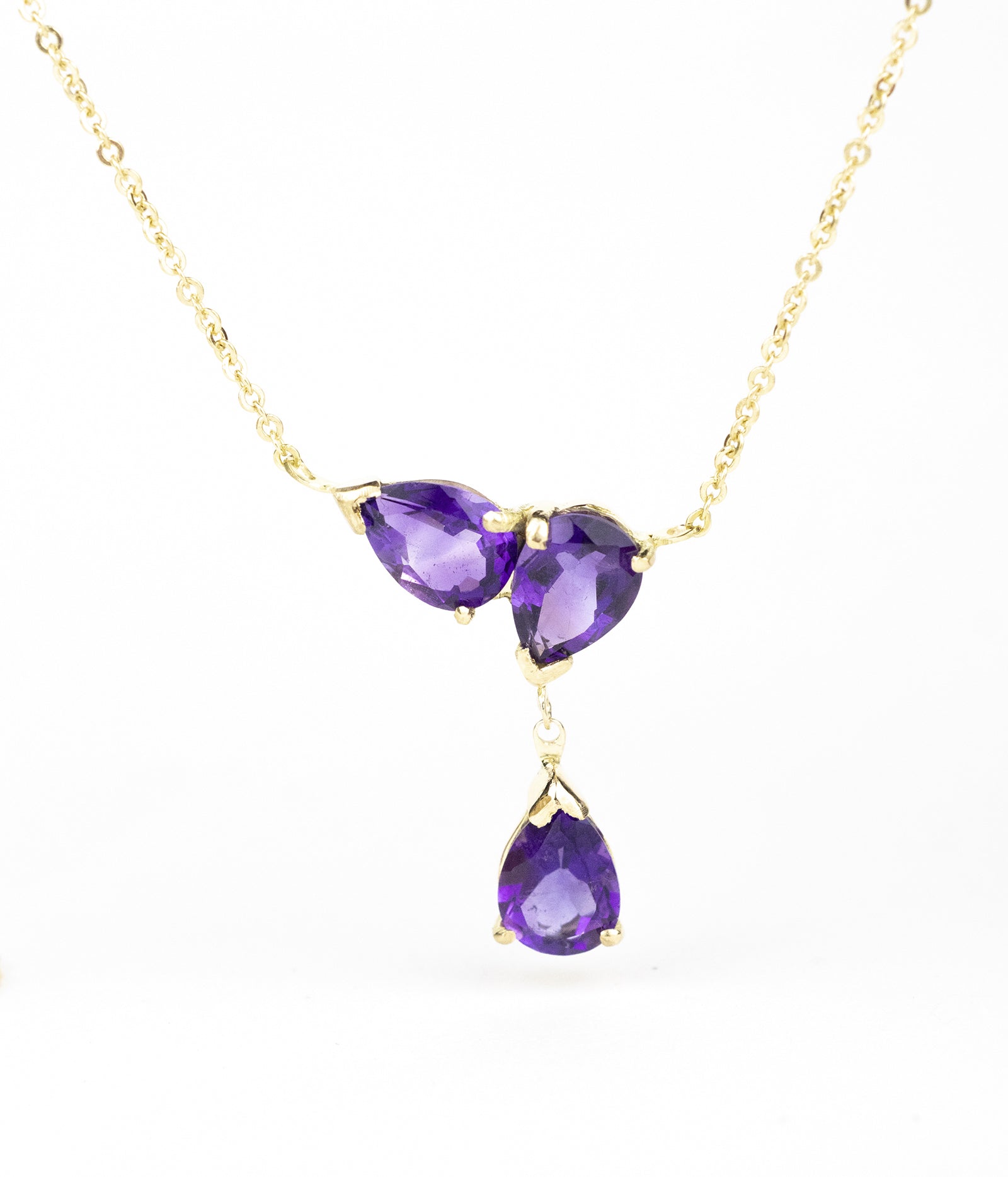 Collar trio de amatistas / Tamaño 45 CM / 3 amatistas / Oro 18 K