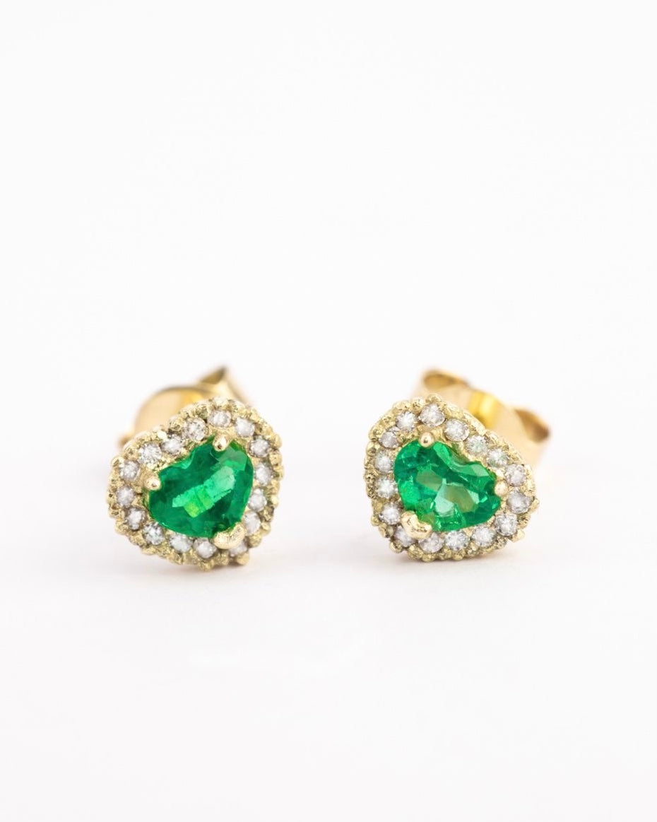 Topos corazón de esmeralda / 2 Esmeraldas / 32 Diamantes naturales / Oro 18 K